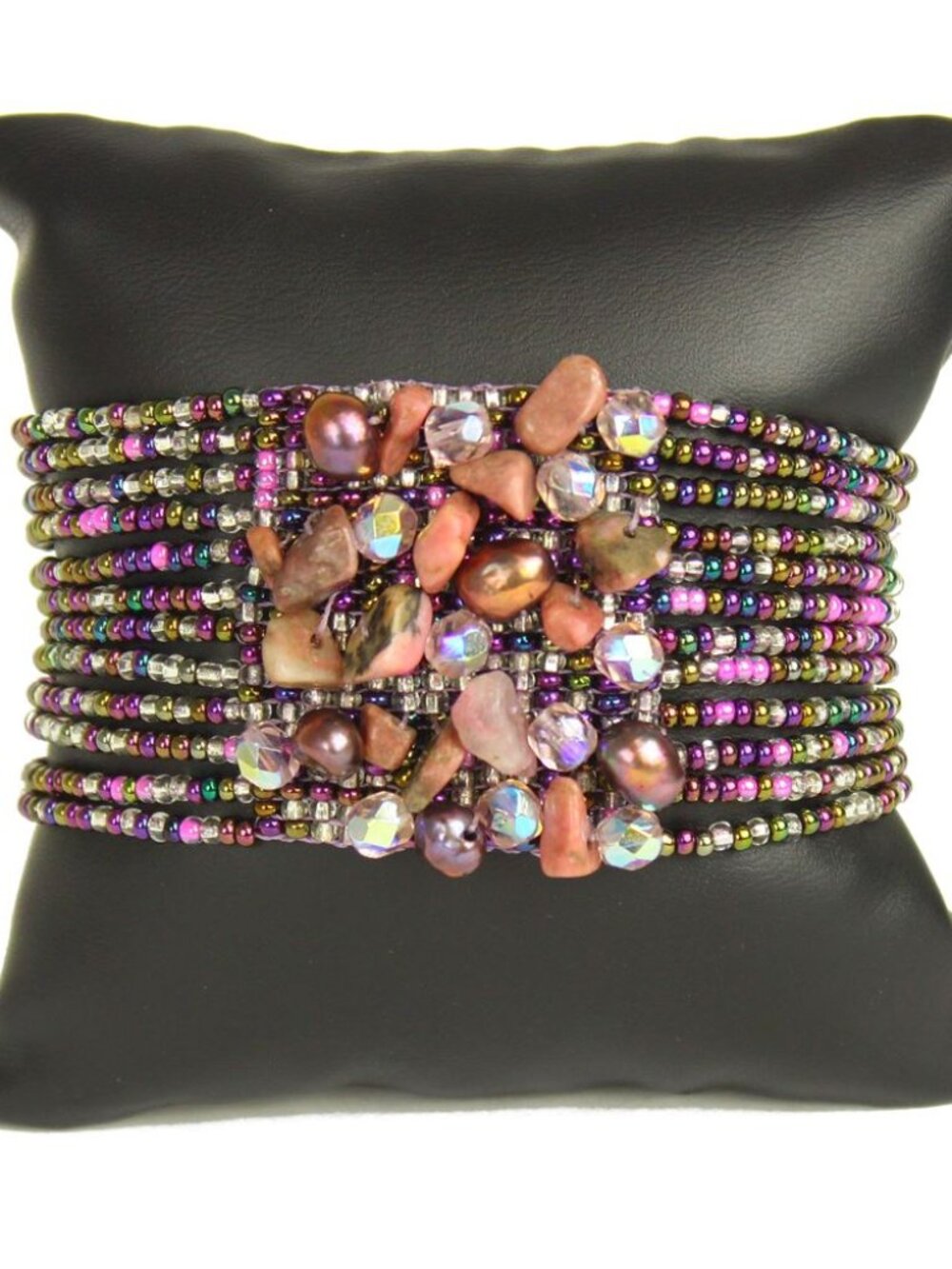 Czech Glass Bead CLUSTER Bracelet Pink and Purple